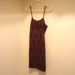 Brown party dress with black lace detailing